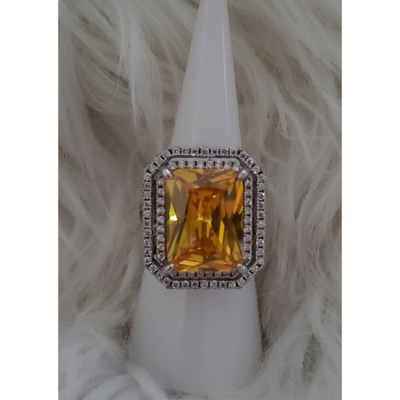 Italo Split Shank Radiant Cut Yellow Double Halo Ring - Picture 6 of 10